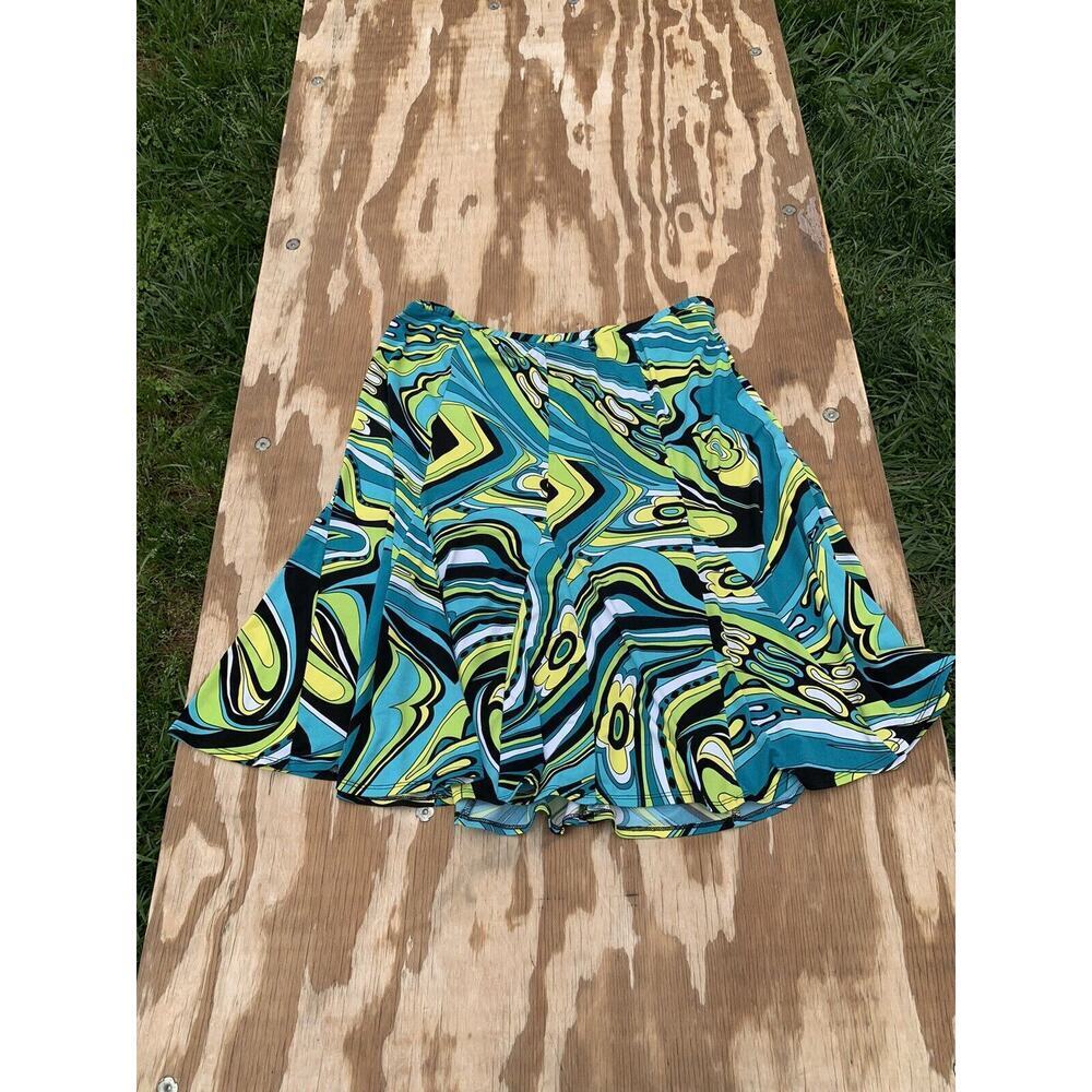 S.L.B‎ abstract women's skirt XL Retro Blue Green Swirl Summer